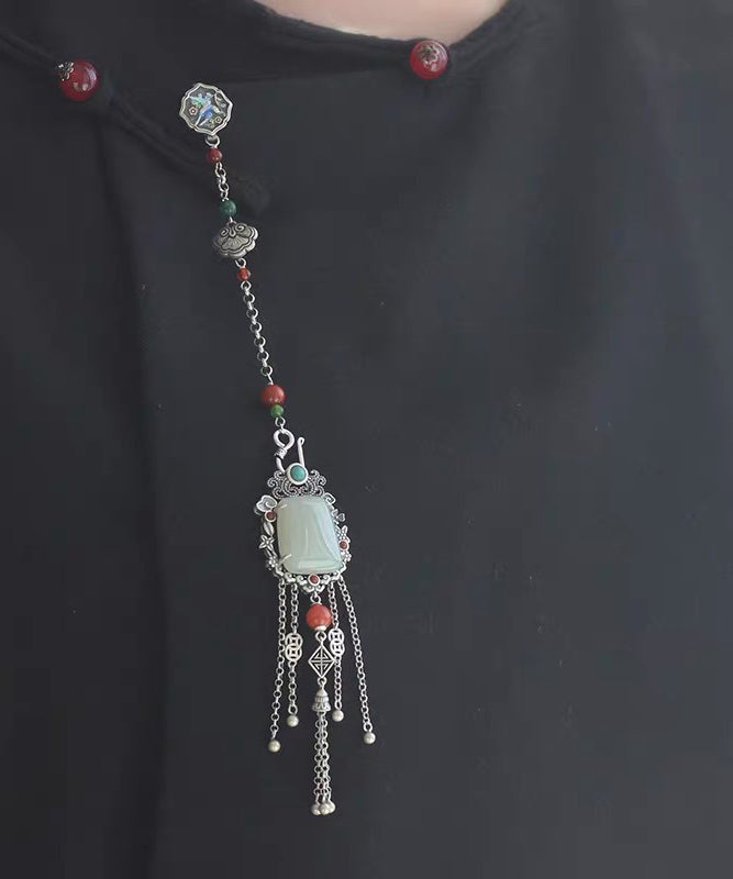 Pendentif argent sterling et soie tissée avec chaîne jade - EasyApparels