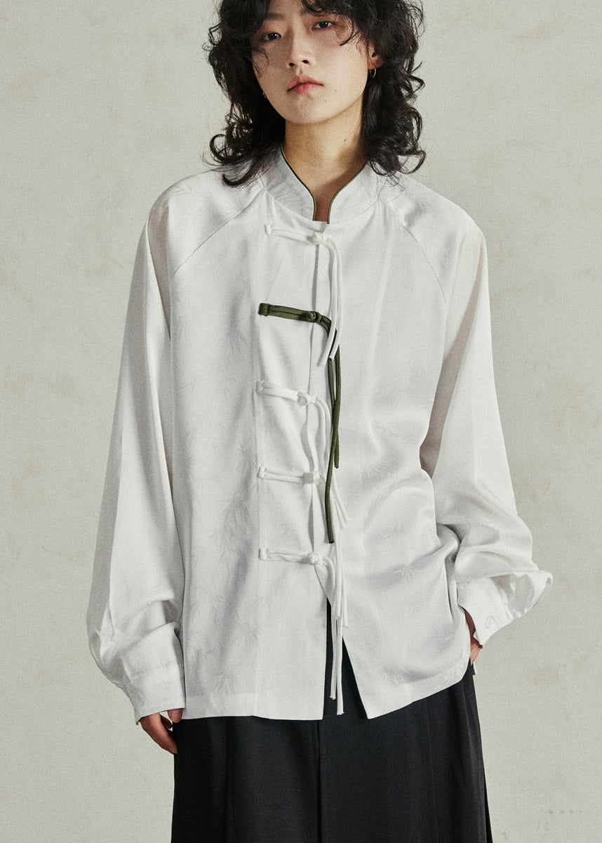 Chemises blanc patchwork chic asiatique pour femme automne - EasyApparels