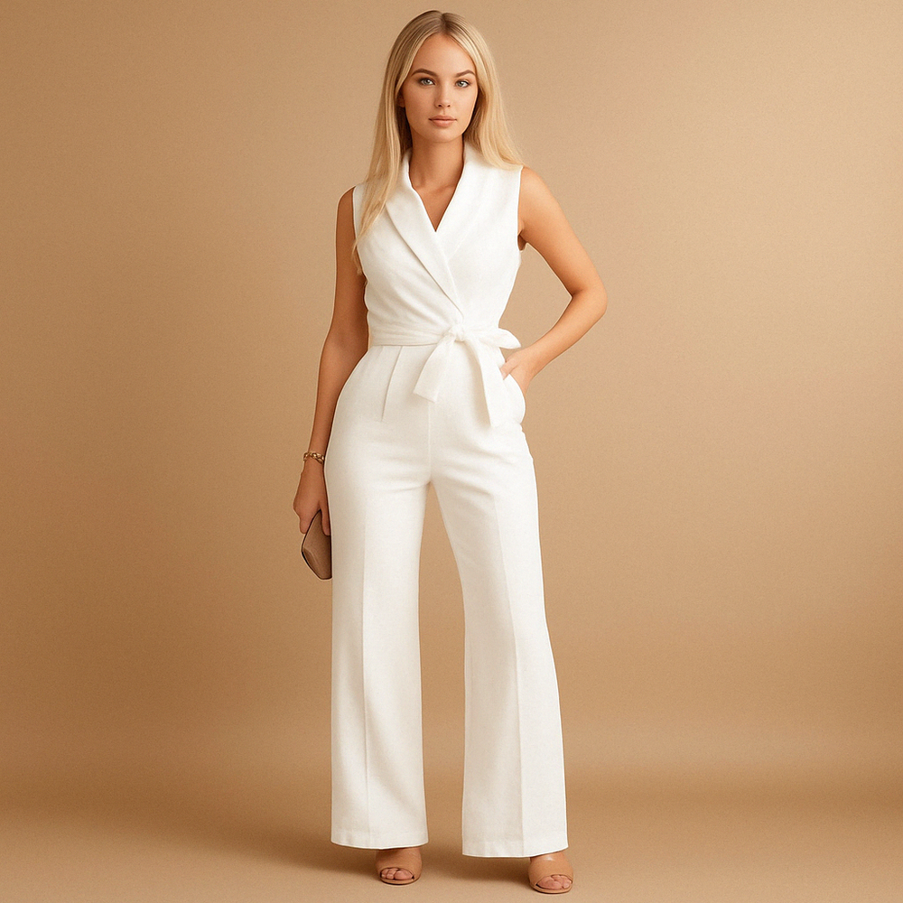 Robe Élégante Jambes Évasées Décolleté Plongeant