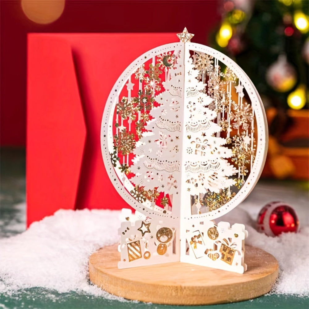Carte de Noël Élégante avec Flocons de Neige et Décoration Dorée - PanierRoyale