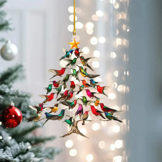Décoration de Noël Arbre en Métal Coloré avec Oiseaux - PanierRoyale