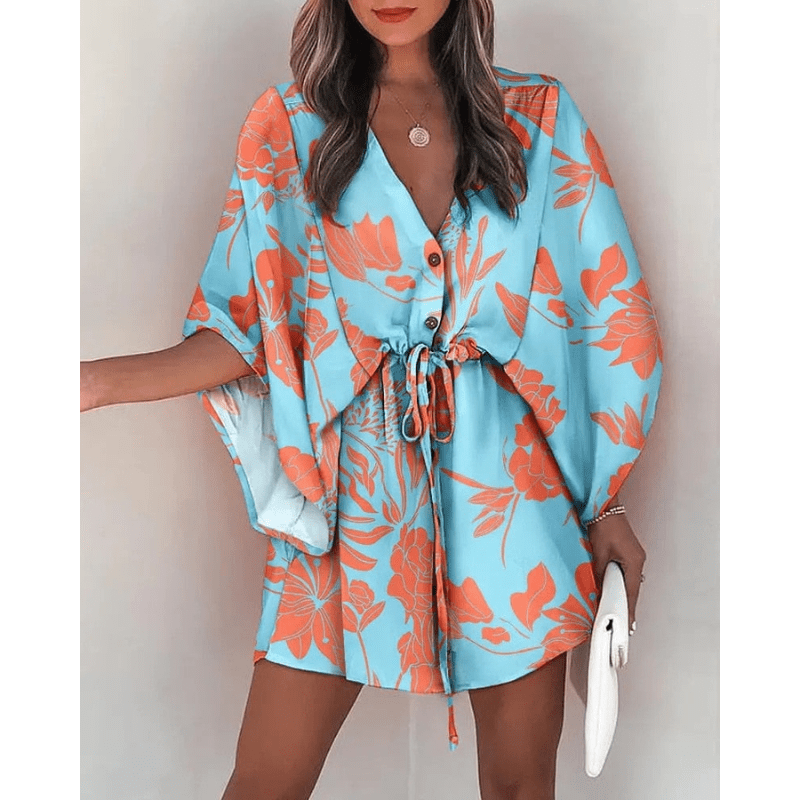 Robe Kimono Été Florale Courte pour Femme - PanierRoyale