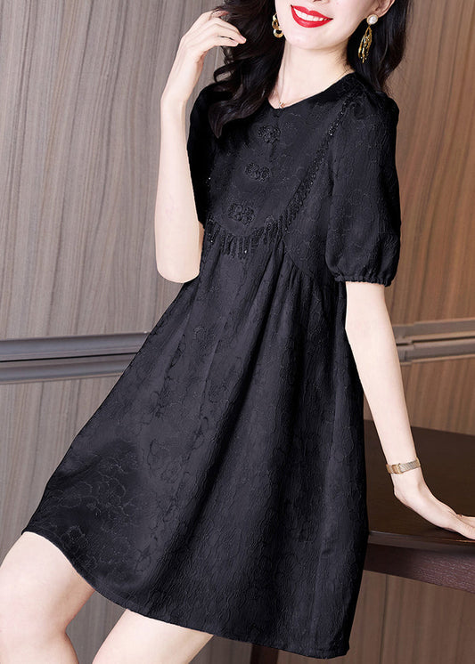 Robes d'été légères en coton noir à col rond - EasyApparels