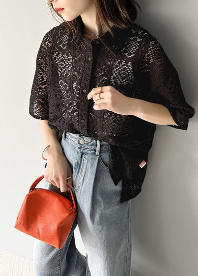 Chemises noires légères en dentelle pour femme - EasyApparels