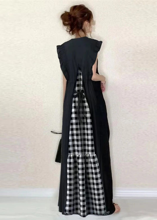 Robe tunique coton noir brodé décontractée sans manches - EasyApparels
