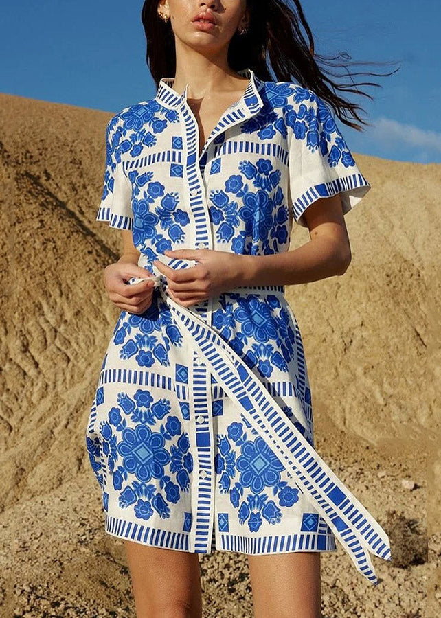 Robe de plage légère en coton à fleurs bleues - EasyApparels