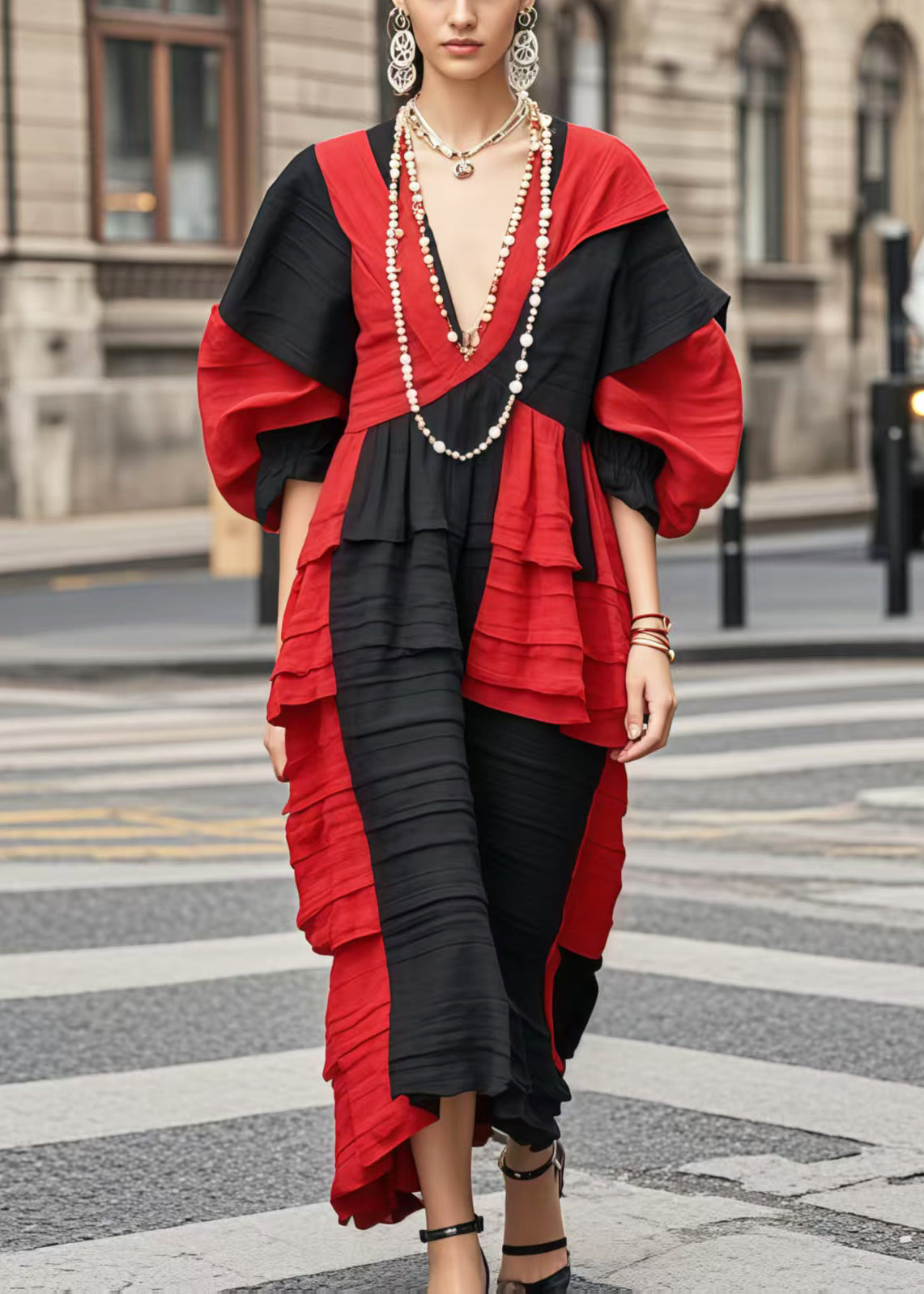 Robes longues décontractées color block asymétriques élégantes - EasyApparels
