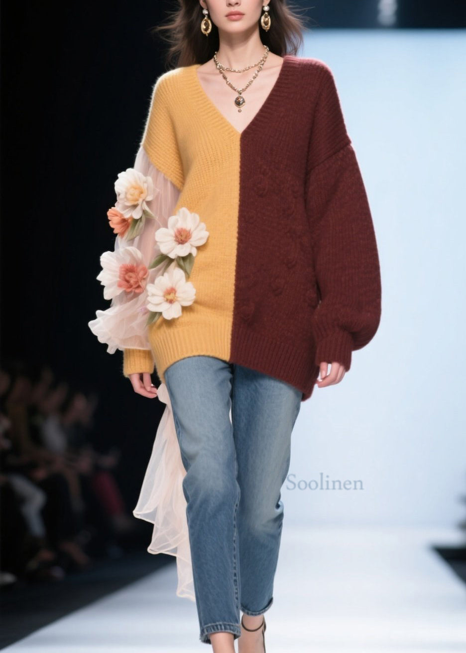 Jolie robe en dentelle florale col V automne - EasyApparels
