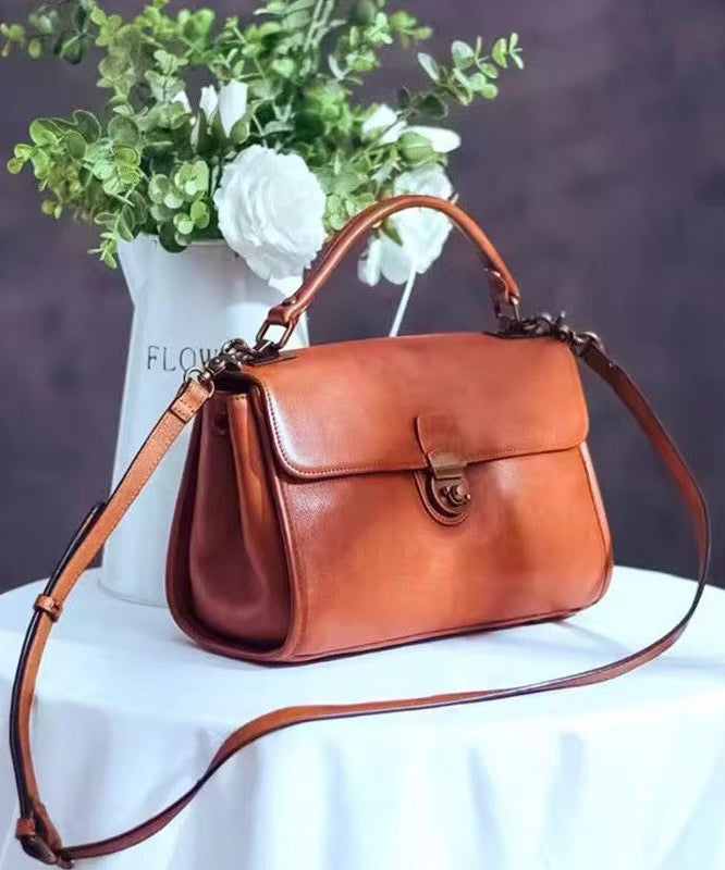 Stylish Leather Messenger Bag in Orange - EasyApparels