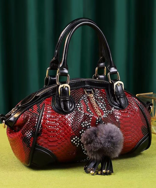 Sac à main chic en serpent rouge avec détails en peluche - EasyApparels