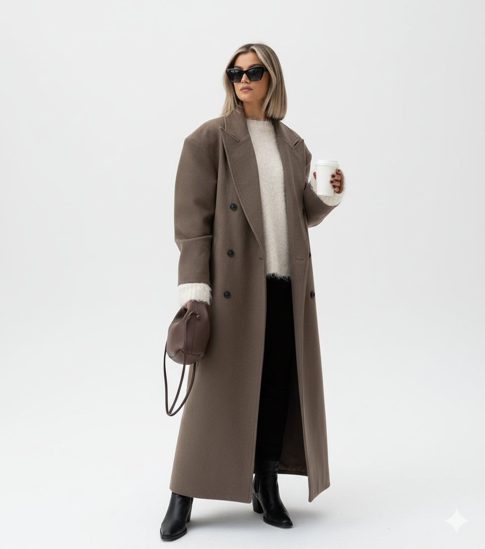 Manteau femme oversize décontracté à 2 boutons