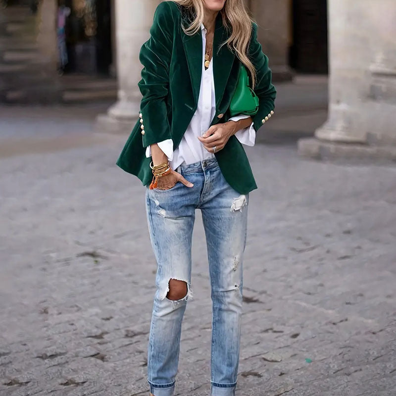 Blazer Femme Velours Coupe Ajustée Classique