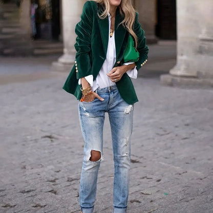 Blazer Femme Velours Coupe Ajustée Classique
