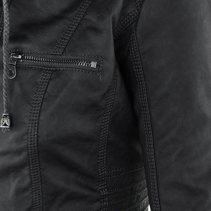 Veste Motarde En Cuir À Capuche Pour Femme | Hiver