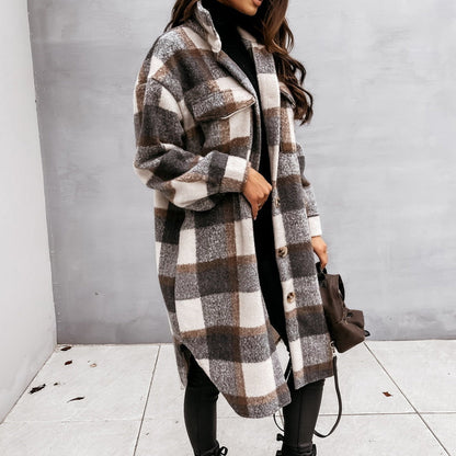 Manteau femme Hiver Écossais Brun et Blanc