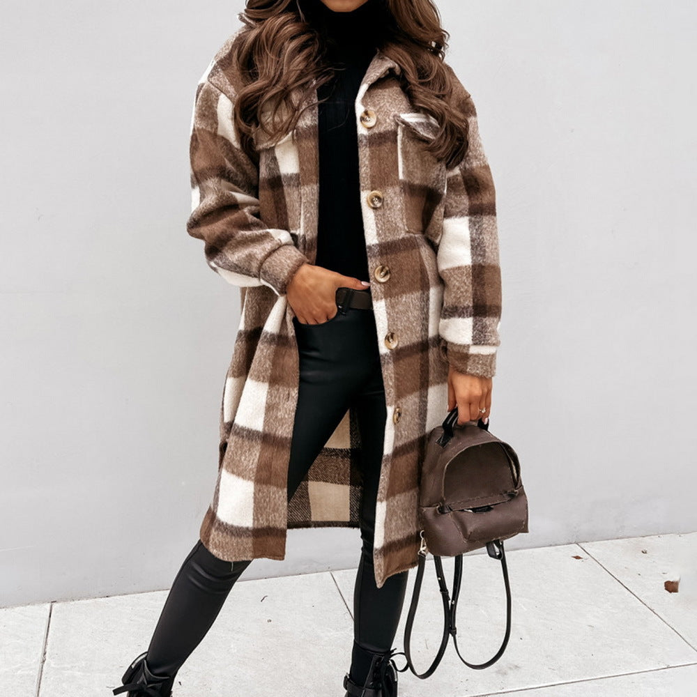 Manteau femme Hiver Écossais Brun et Blanc - PanierRoyale