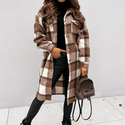 Manteau femme Hiver Écossais Brun et Blanc - PanierRoyale