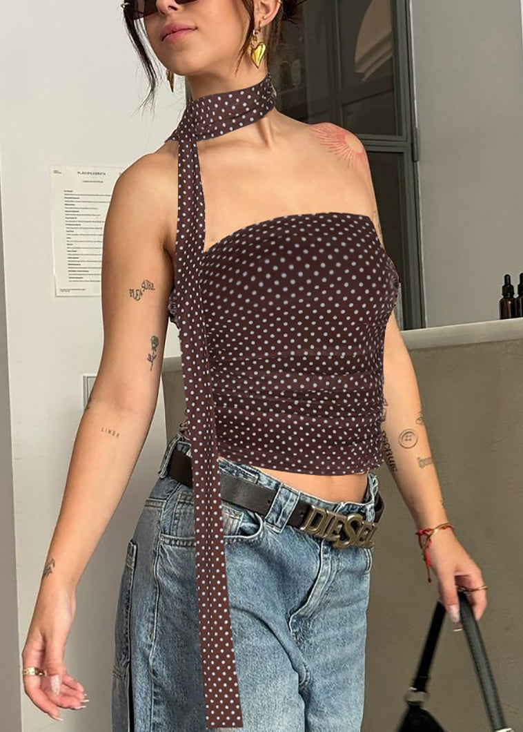 Débardeur casual en coton imprimé marron sans bretelles - EasyApparels