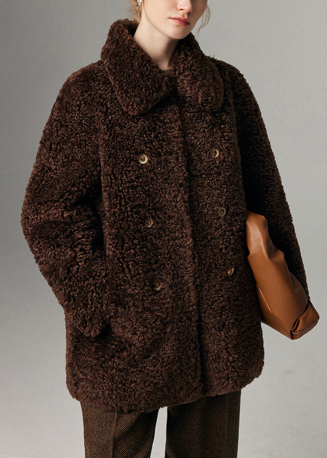Chaud Doudoune en fausse fourrure à poches, couleur marron - EasyApparels