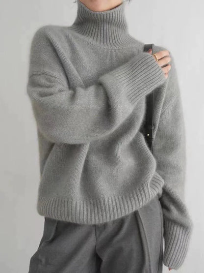 Pull Femme Col Roulé en Laine Beige Chaud