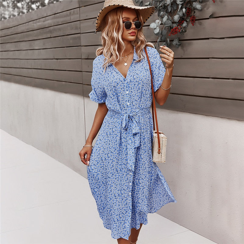 Robe femme décontractée en coton mi-longue - PanierRoyale