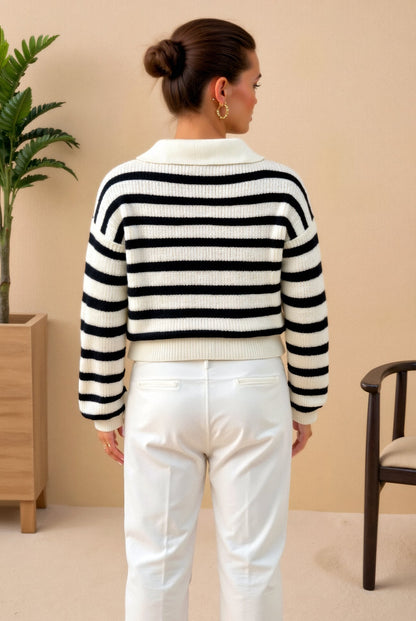 Pull femme rayé avec col zip