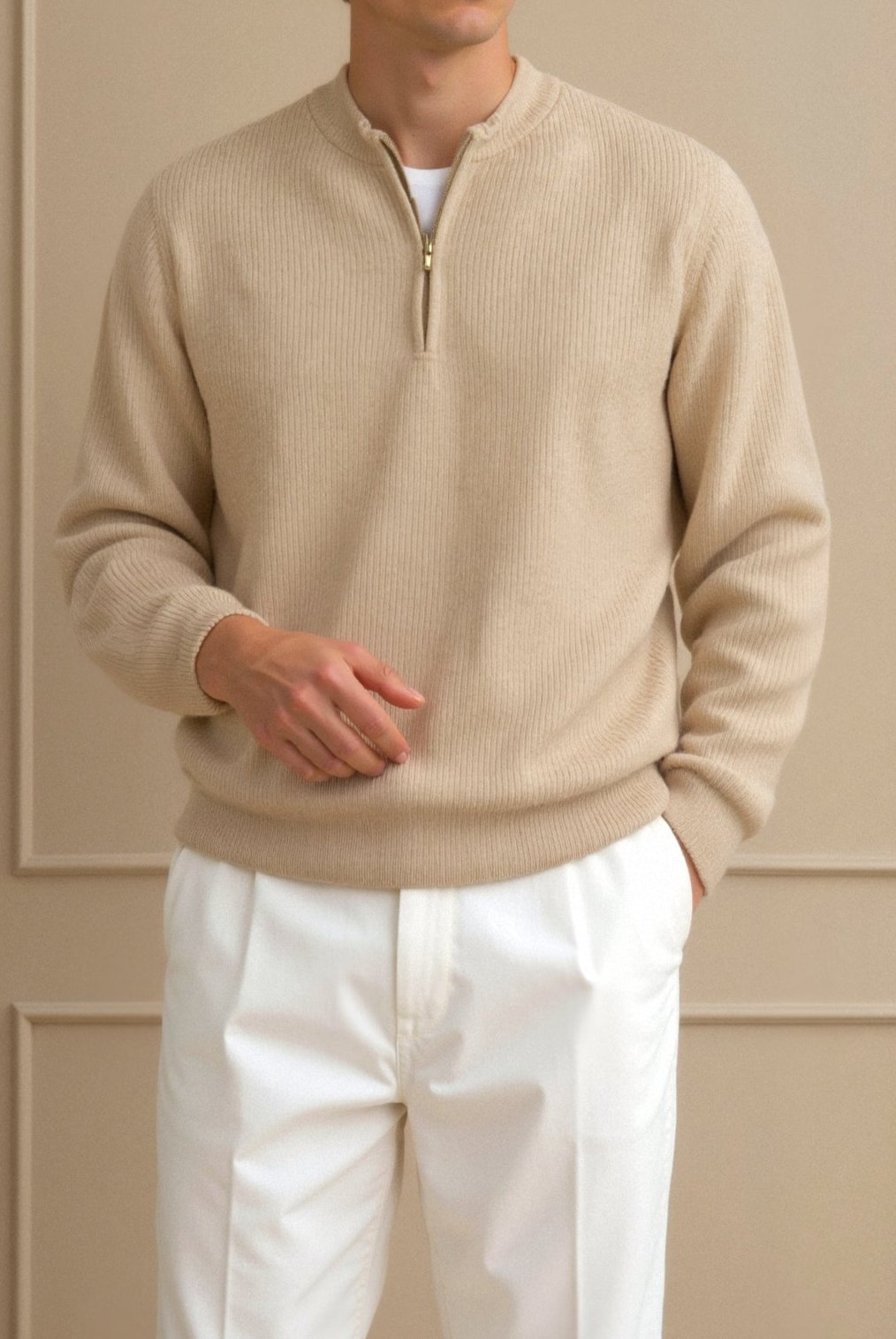 Pullover en maille classique avec fermeture éclair, confortable et élégant