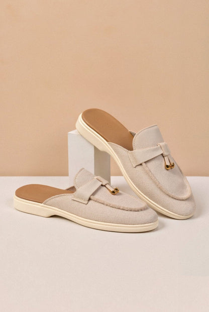 Mocassins Beige Élégants avec Détails Dorés - Confortables et Chic