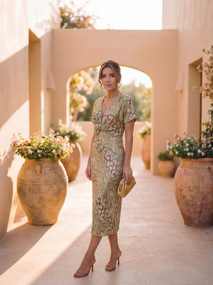 Robe Midi Femme Fluide Coupe Cintrée Détail Noué