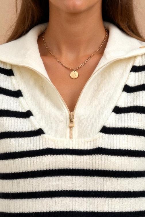 Pull femme rayé avec col zip