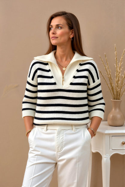 Pull femme rayé avec col zip