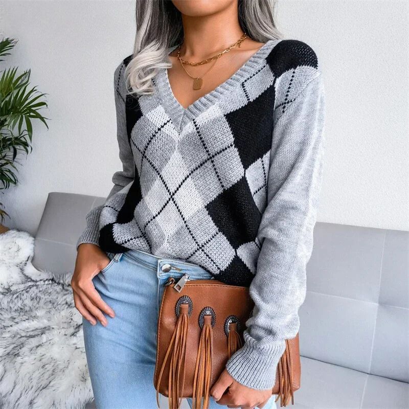 Pull Femme Col V Doux et Chaud Hiver