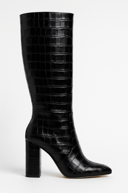 Bottines Femme Talon Carré Cuir Croco - BerlinGlamour