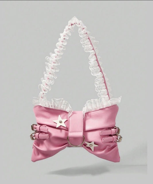 Faux Leather Shoulder Bags with Pink Bow for Girls - EasyApparels