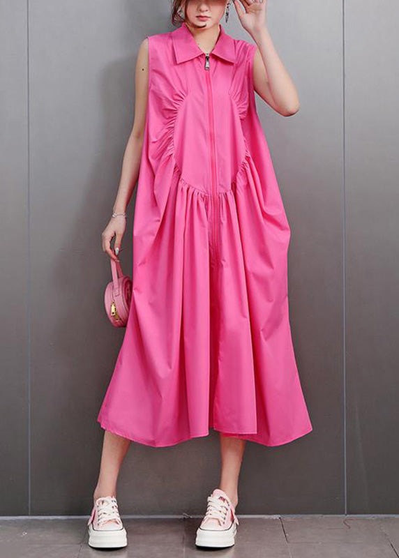 Élégante robe rouge zippée sans manches pour femme - EasyApparels