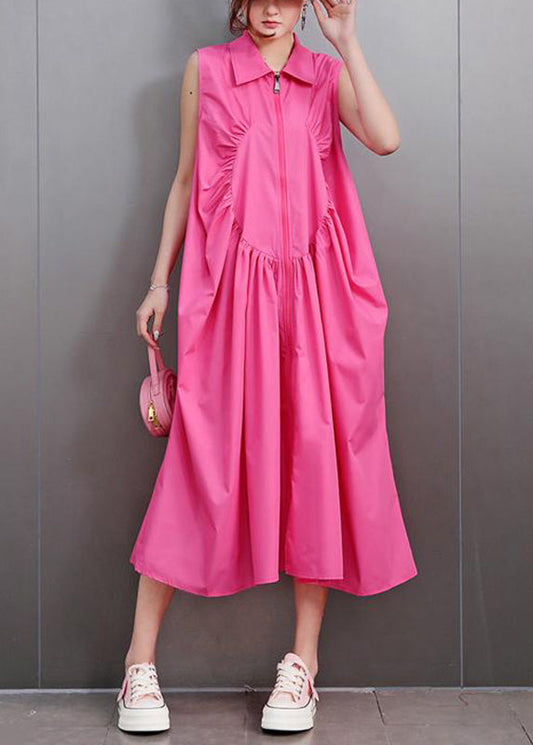 Élégante robe rouge zippée sans manches pour femme - EasyApparels