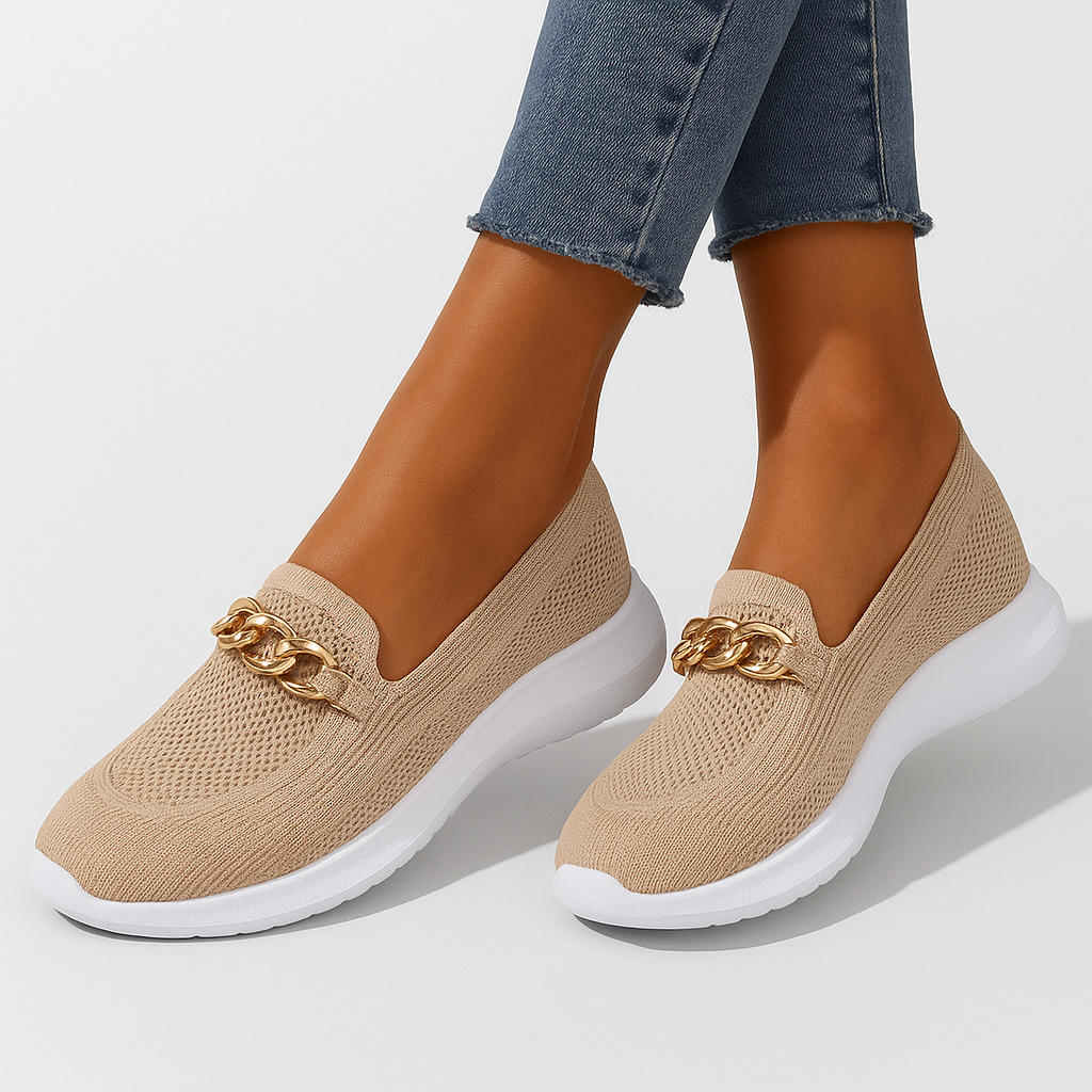 Chaussures Femme Élégantes Beige Talon avec Détails Dorés - PanierRoyale