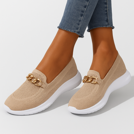 Chaussures Femme Élégantes Beige Talon avec Détails Dorés - PanierRoyale