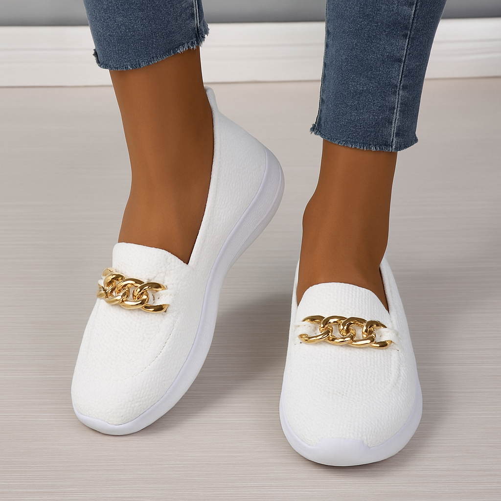 Chaussures Femme Élégantes Beige Talon avec Détails Dorés