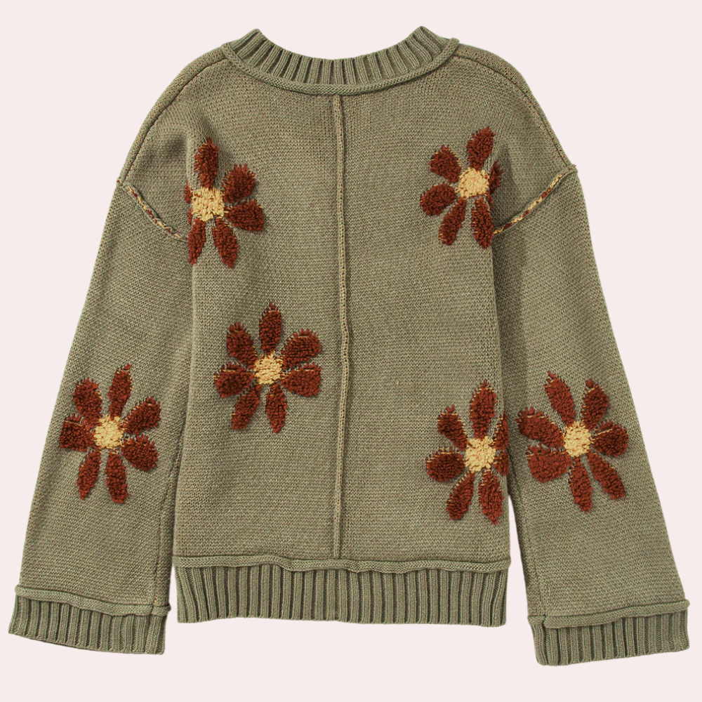 HONORIA - Pull Contemporain en Tricot à Fleurs pour Femmes