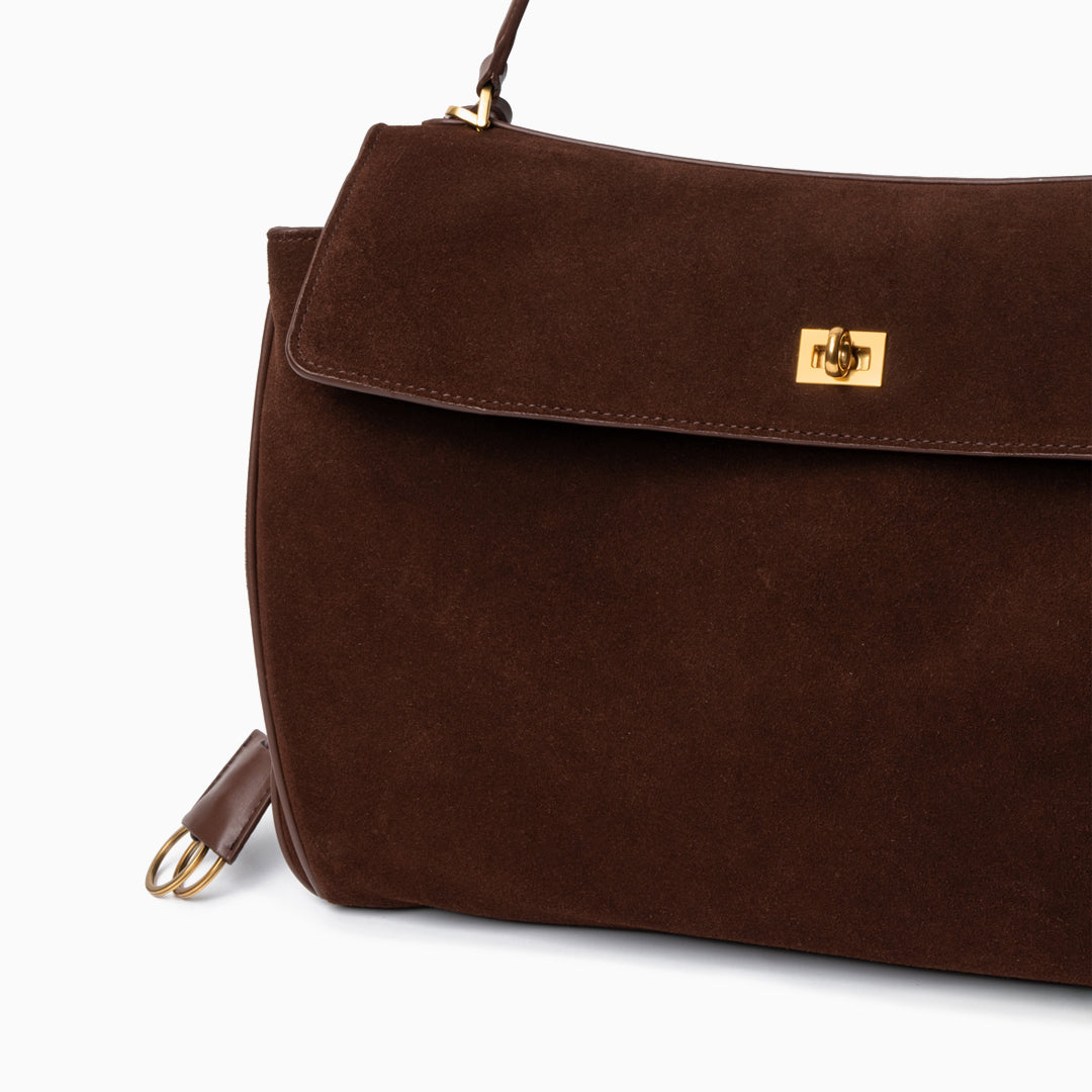 Sac à main femme élégant en cuir brun avec fermeture dorée