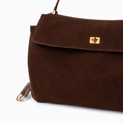 Sac à main femme élégant en cuir brun avec fermeture dorée