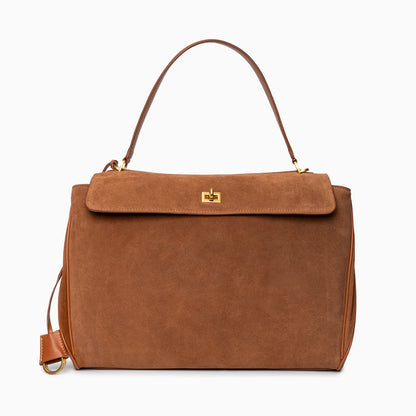 Sac à main femme élégant en cuir brun avec fermeture dorée