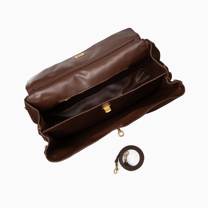 Sac à main femme élégant en cuir brun avec fermeture dorée