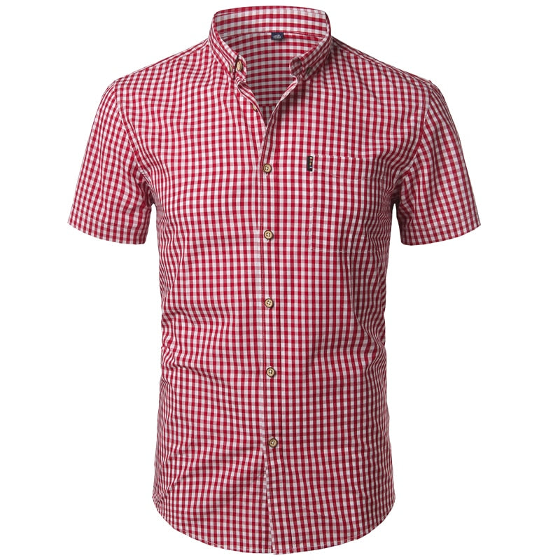 Chemise Coton Homme Manches Courtes Carreaux Décontracté