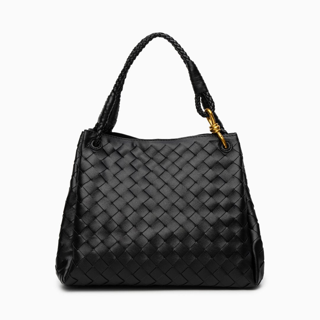 Sac à main femme noir végan avec bretelle et détails dorés - BerlinGlamour
