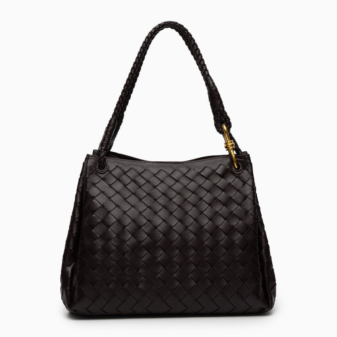 Sac à main femme noir végan avec bretelle et détails dorés