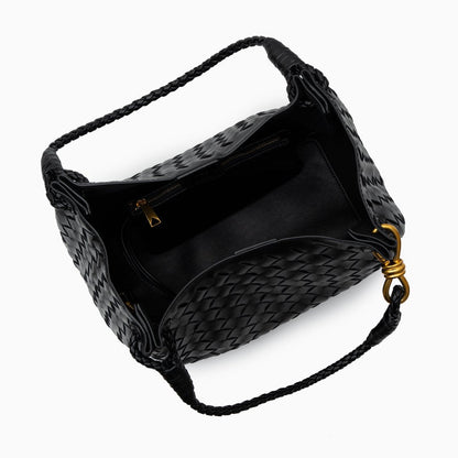 Sac à main femme noir végan avec bretelle et détails dorés