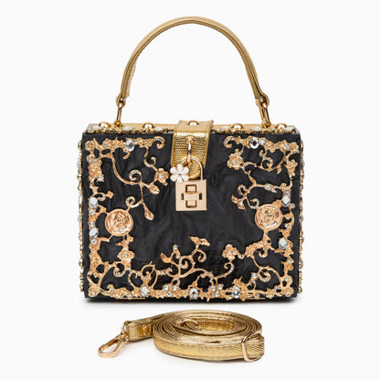 Sac de Soirée En Acrylique Bleu Ciel avec Décor Or Baroque