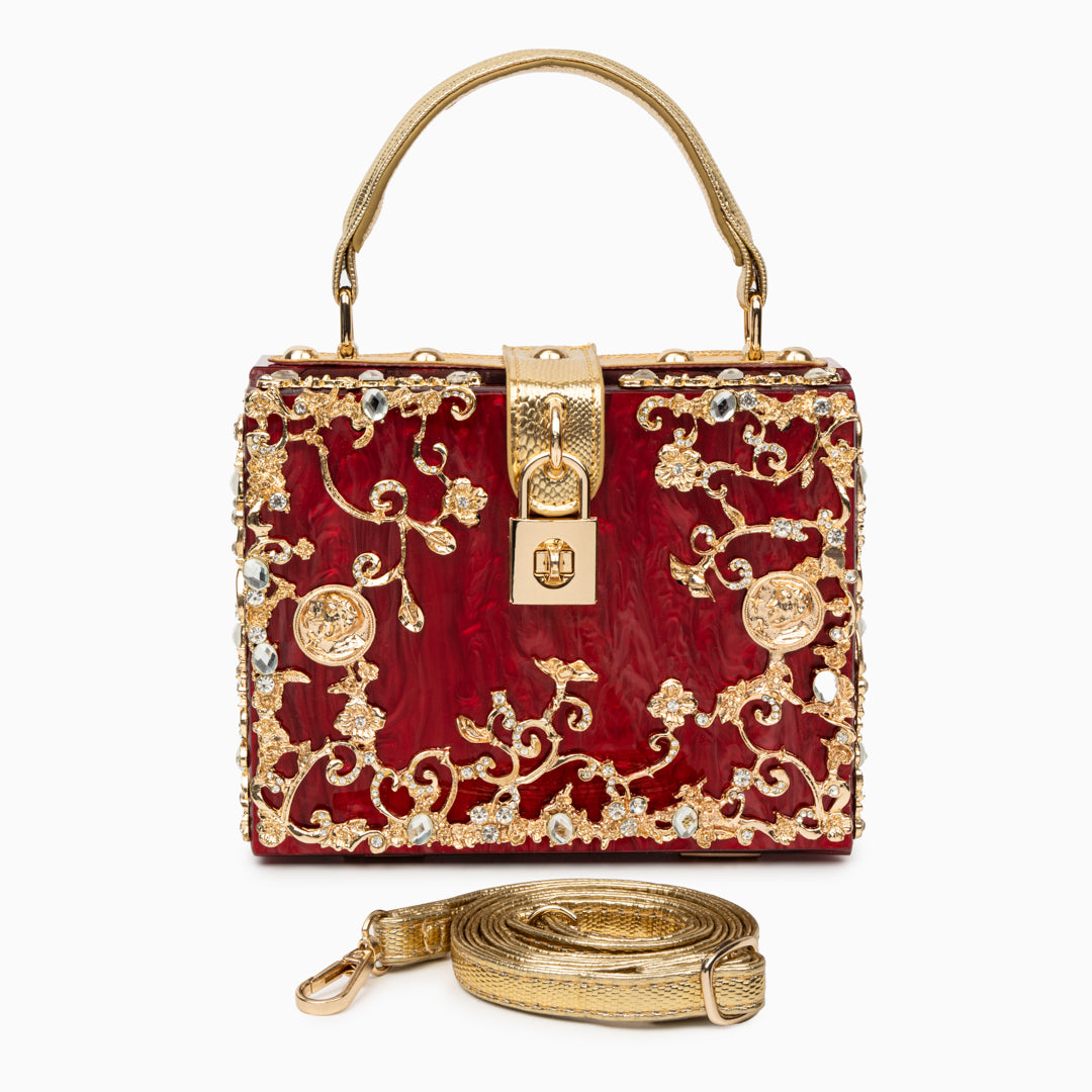 Sac de Soirée En Acrylique Bleu Ciel avec Décor Or Baroque